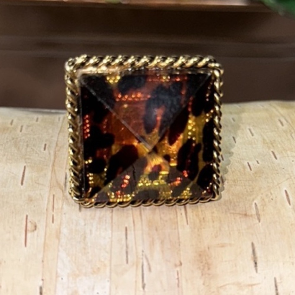 Betsey Johnson Gold-Tone Tortoiseshell Square Cocktail Ring